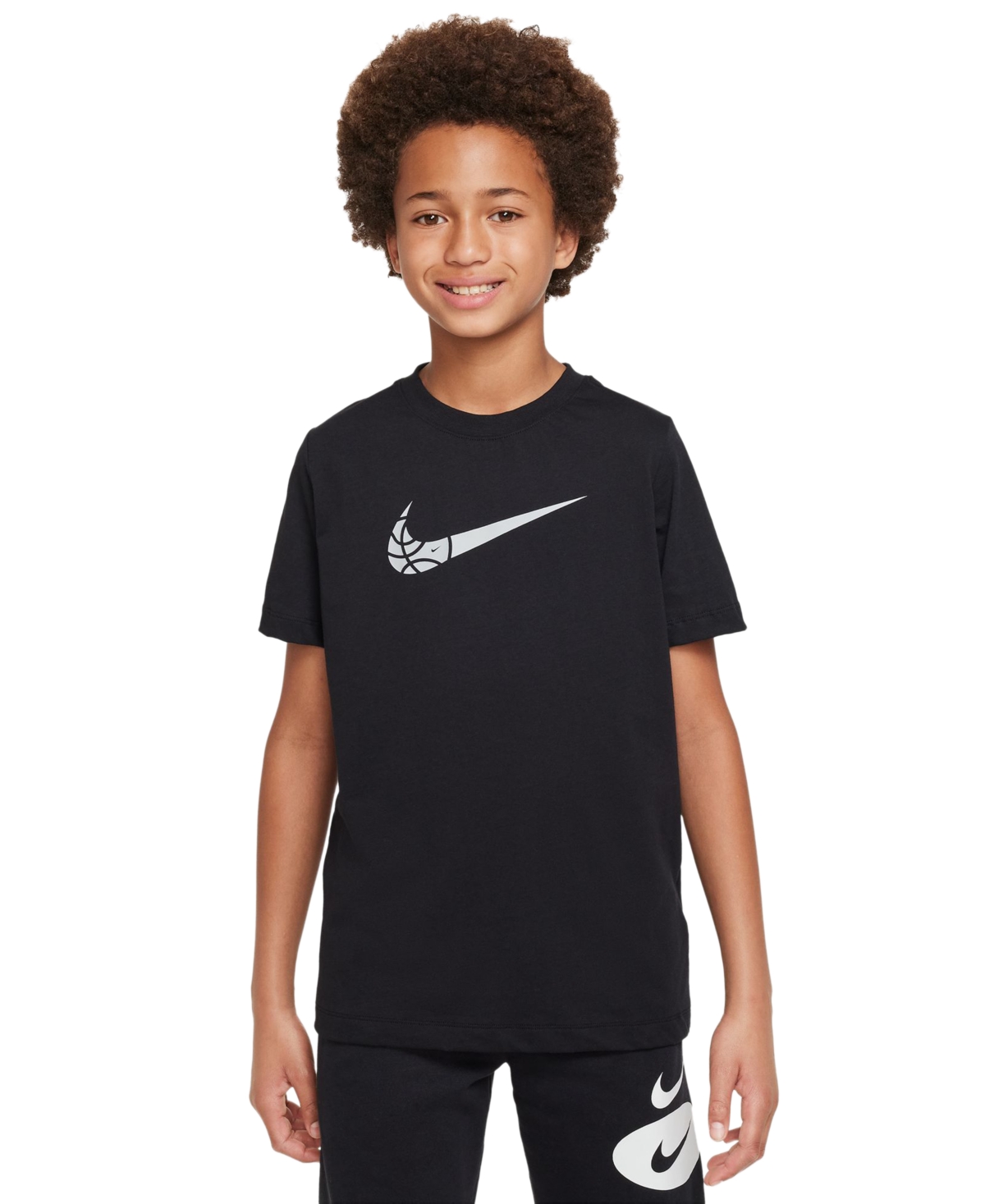 Nike Big Kids Sportswear Relaxed-fit Printed Crewneck T-shirt In Black