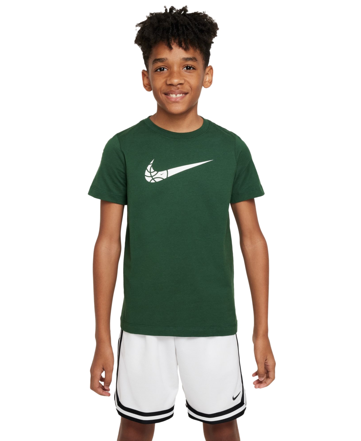 Nike Big Kids Sportswear Relaxed-fit Printed Crewneck T-shirt In Fir