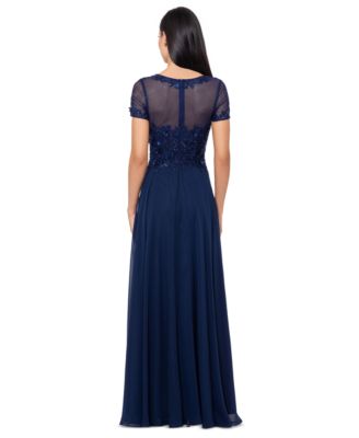 Women's Boat-Neck Sequin Mesh Gown 