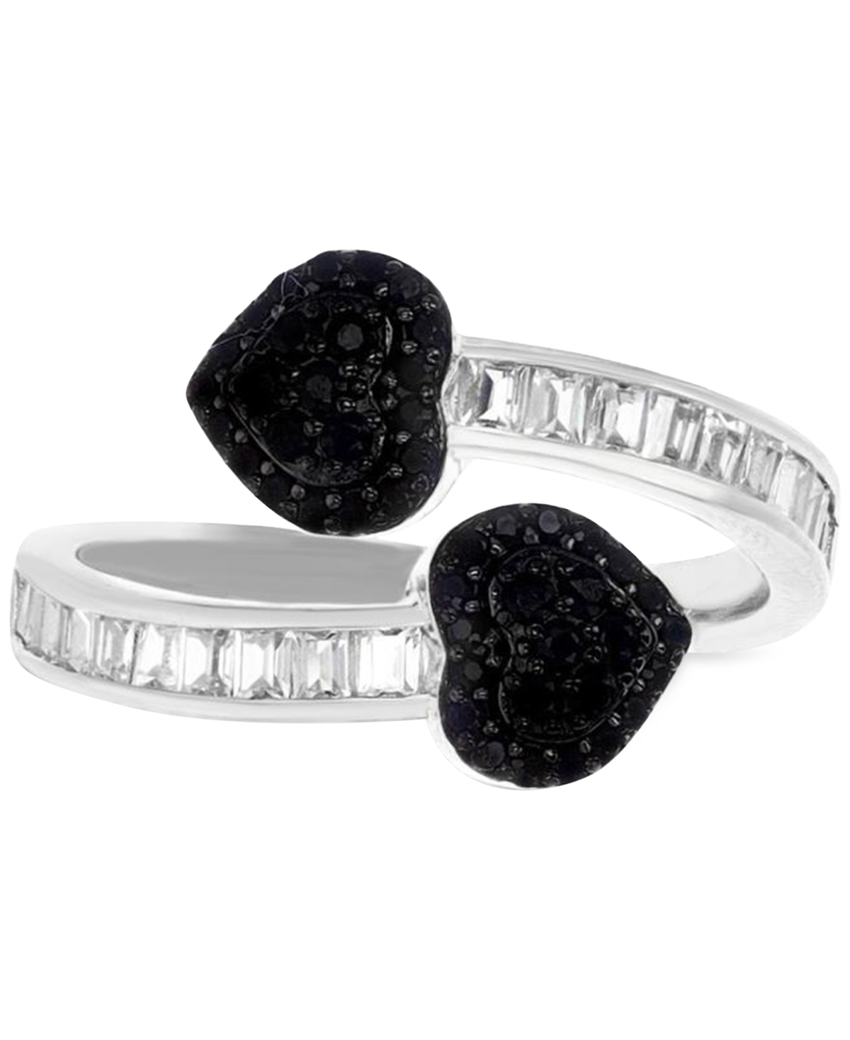 Shop Macy's Black Cubic Zirconia Two Heart Bypass Ring In Sterling Silver