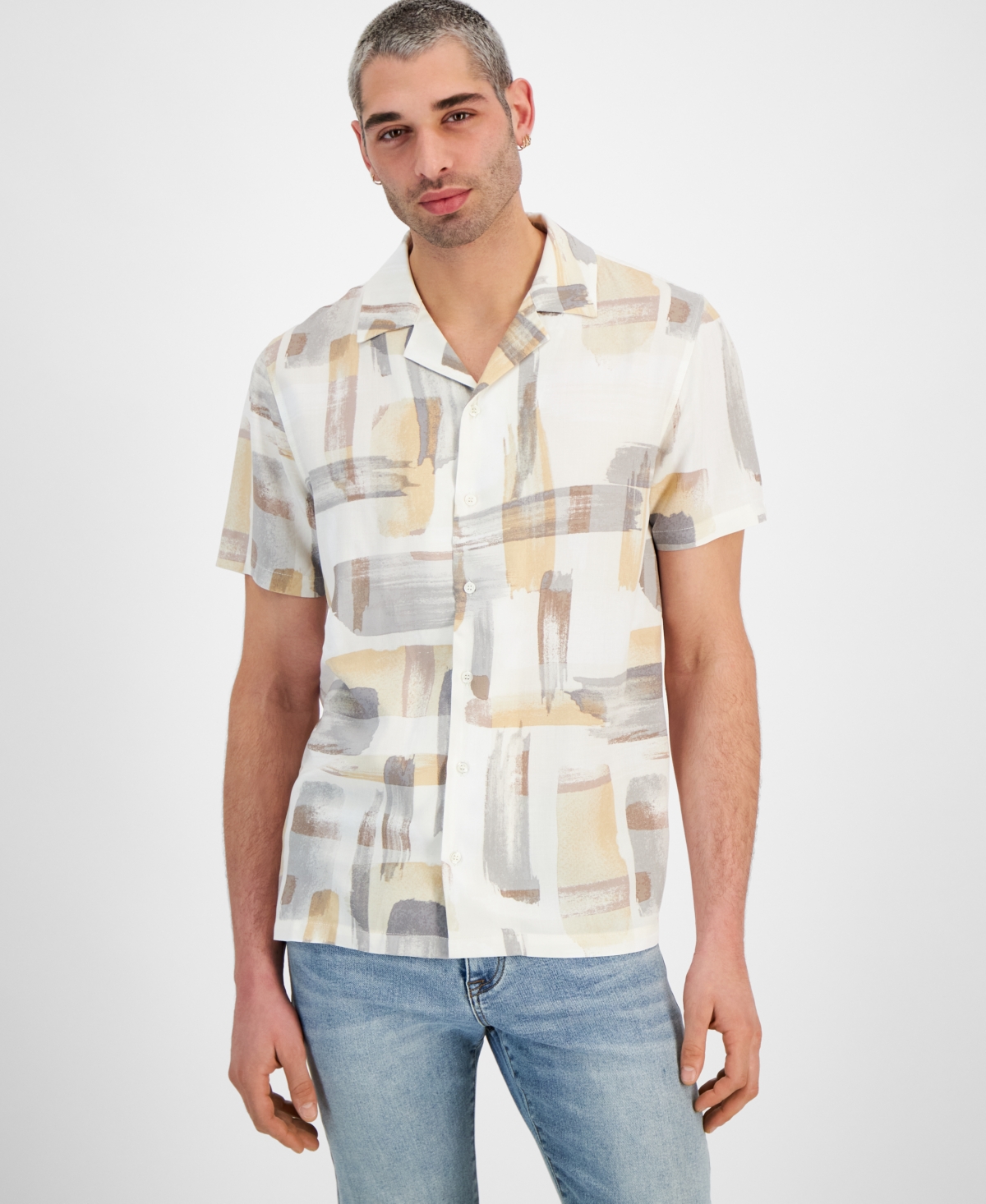 And Now This Men's Challis Resort Shirt In Neutral Abstract