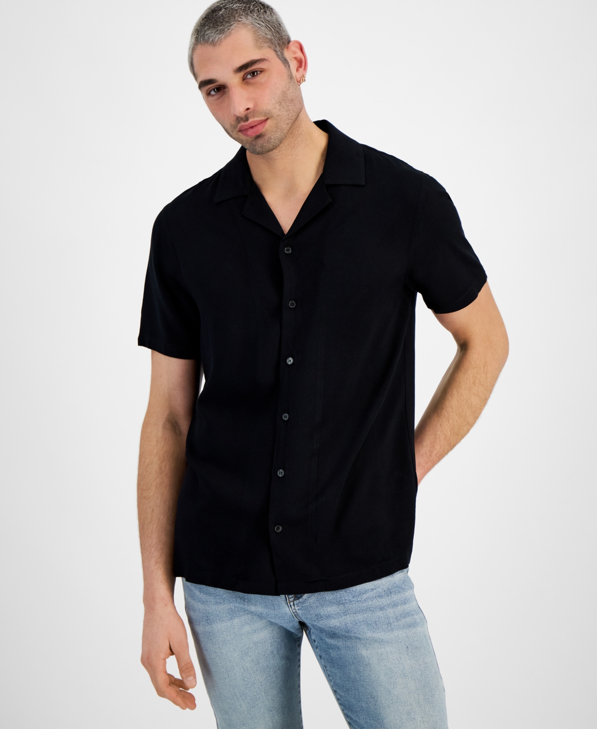 And Now This Men's Challis Resort Shirt In Deep Black
