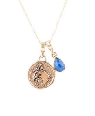 Zodiac Coin Genuine Teardrop Charm Necklace