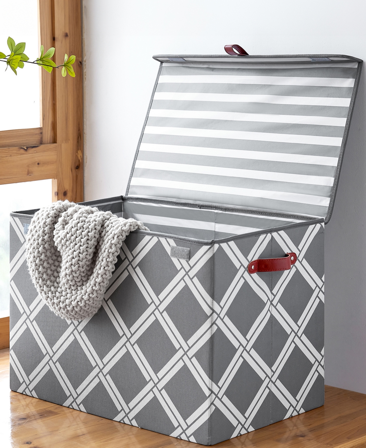 Shop Nautica Folded Large Storage Trunk With Lid Box Weave In Gray Box Weave