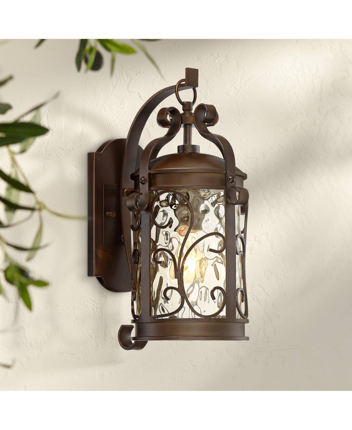 Conway European Outdoor Wall Light Fixture Oil Rubbed Bronze Brown Scroll 17 1/2" Hammered Glass for Exterior House Porch Patio Outside Deck Garage Ya