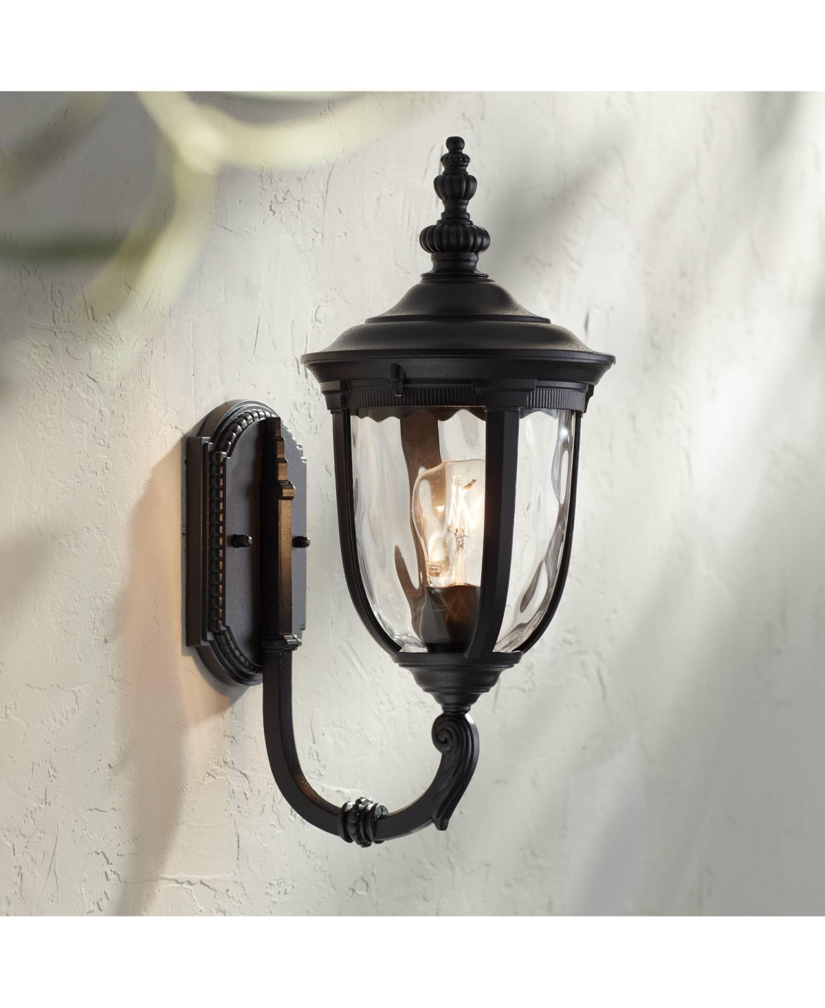 Bellagio European Outdoor Wall Light Fixture Texturized Black Up bridge 16 1/2" Hammered Glass for Exterior House Porch Patio Outside Deck Garage Yard