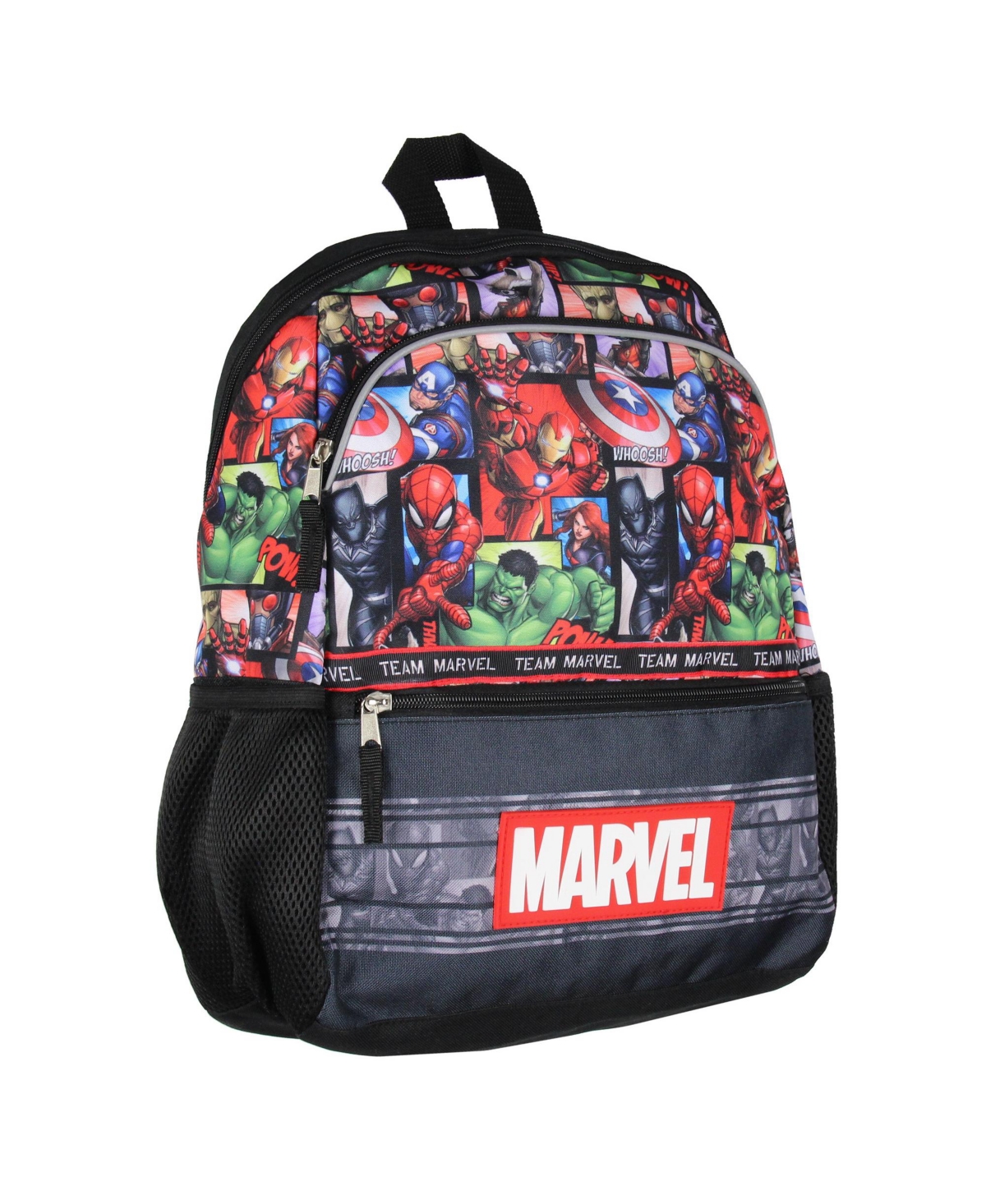 Avengers Spider-Man Iron Man Captain America Hulk 16" Book Bag School Travel Backpack With Water Bottle Pockets and Adjustable Back Straps - Open Misc