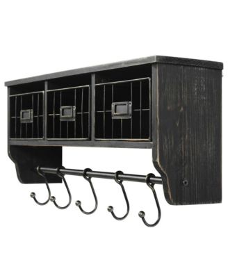 Rustic Coat Rack Wall Mounted Shelf With Hooks & Baskets, Entryway Organizer Wall Shelf With 5 Coat Hooks And Cubbies