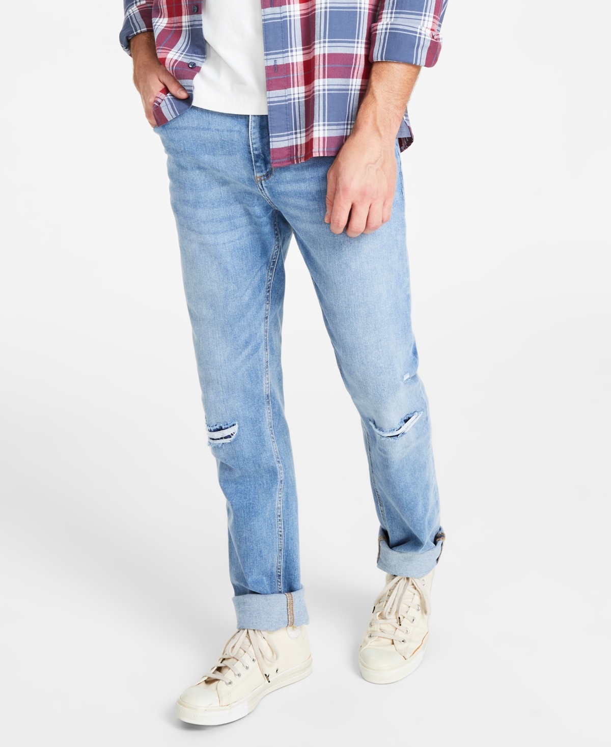 Men's Melbourne Slim-Fit Destroyed Jeans, Created for Macy's - Sandstone Light Wash