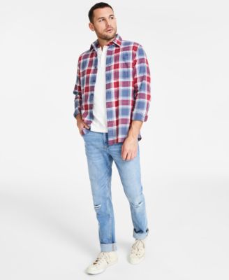 Sun Stone Mens Plaid Shirt Henley T Shirt Jeans White Sneakers Created For Macys