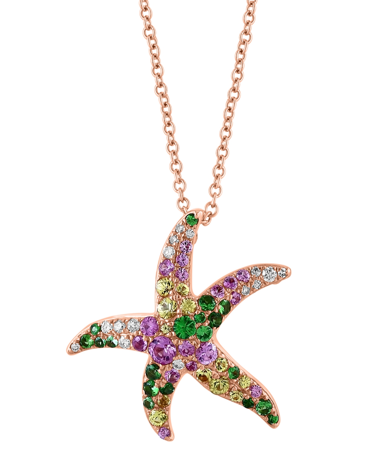 Effy Collection Effy Multi-gemstone (3/4 Ct. T.w.) & Diamond (1/10 Ct. T.w.) Starfish 18" Pendant Necklace In 14k Ro In Rose Gold