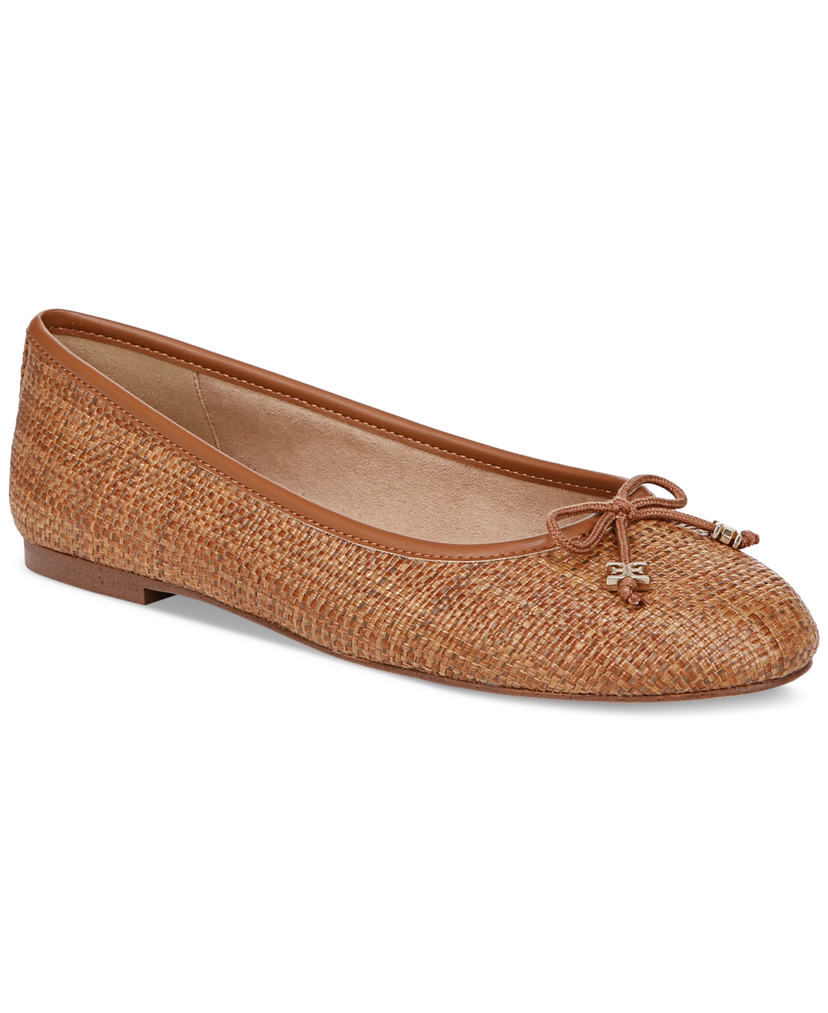 Sam Edelman Felicia Luxe Flat In Cuoio Brown Raffia