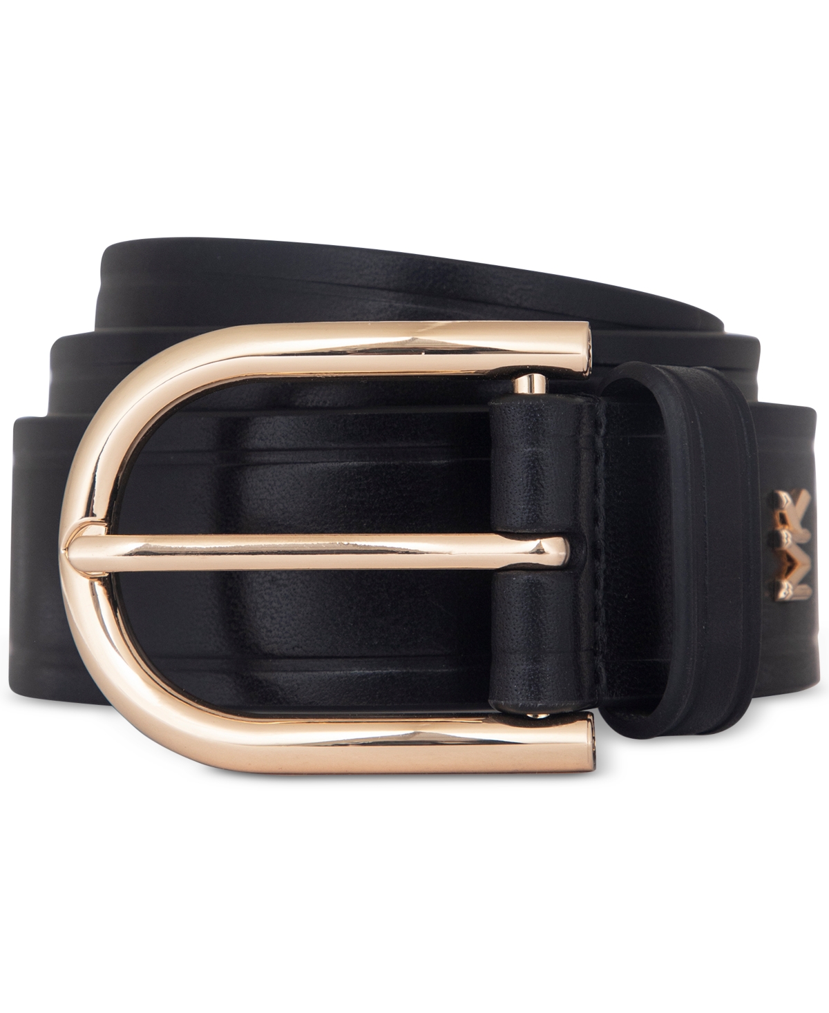 Shop Michael Kors Michael  Women's Gold-tone-buckle Leather Belt In Black,gold