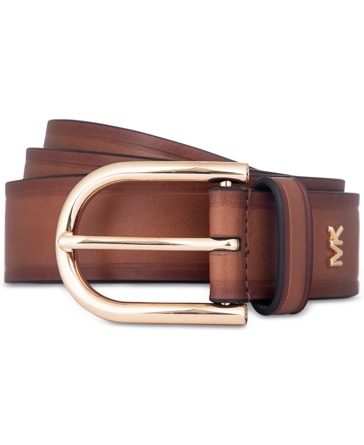 Michael Kors Michael  Women's Gold-tone-buckle Leather Belt In Luggage