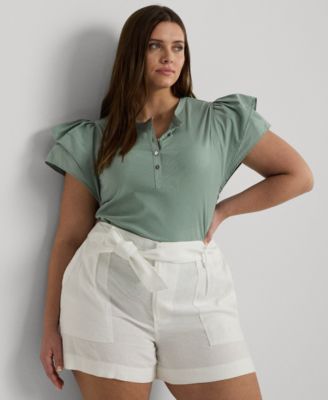 Lauren Ralph Lauren - Plus Size Flutter-Sleeve Henley Top