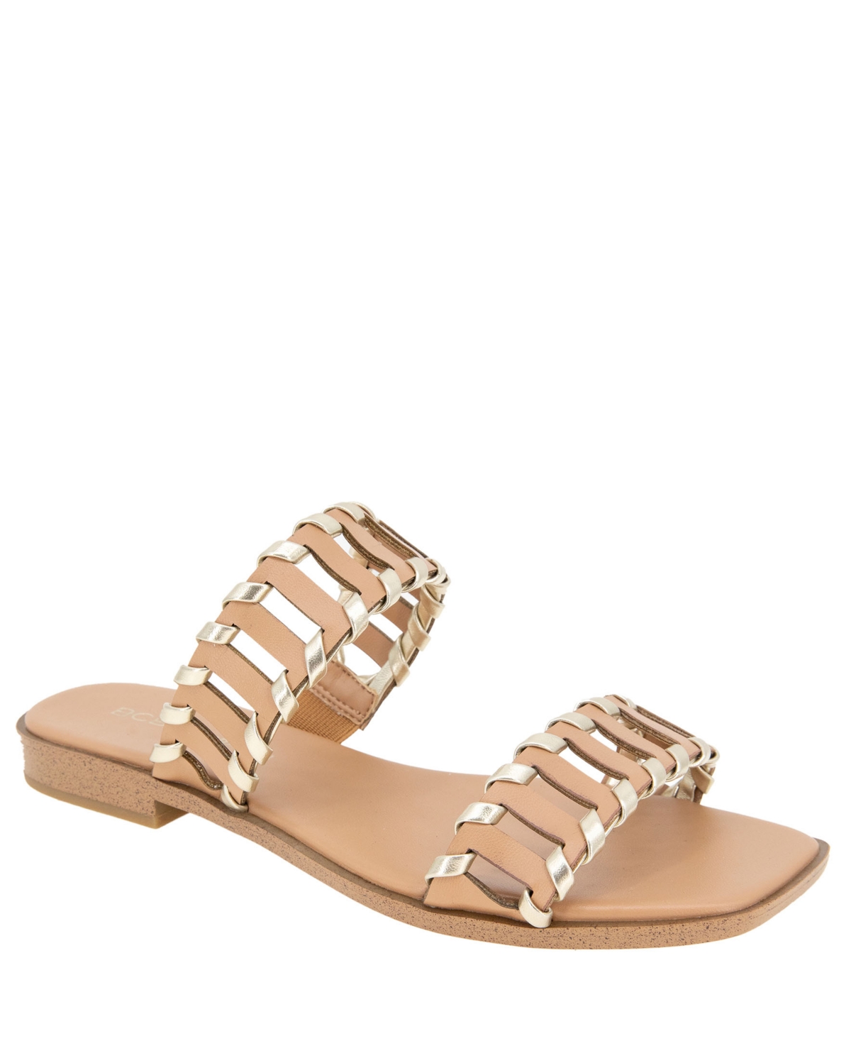 BCBGeneration Women's Lemah Woven Double Band Slide Flat Sandals - Platino