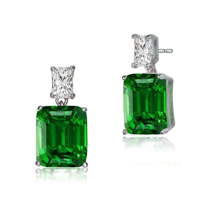 Rachel Glauber Women's White Gold Plated Colored CZ Drop Earrings