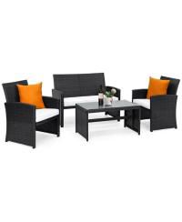 4 pcs Patio Garden Wicker Rattan Cushioned Sofa Set
