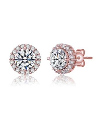 Elegant Round Stud Earrings with Colored Round Cubic Zirconia