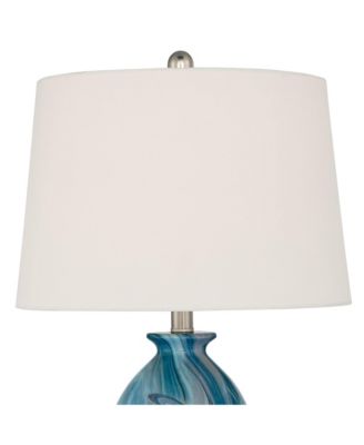 Carlton Modern Coastal Table Lamps 28" Tall Set of 2 Swirling Blue Faux Marble White Tapered Drum Shade for Bedroom Living Room Bedside