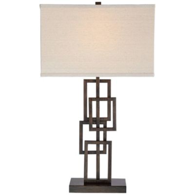 Kory Modern Industrial Table Lamp 26 1/2" High Dark Bronze Metal Sculptural Stacked Geometric Off White Shade Bedroom Living Room