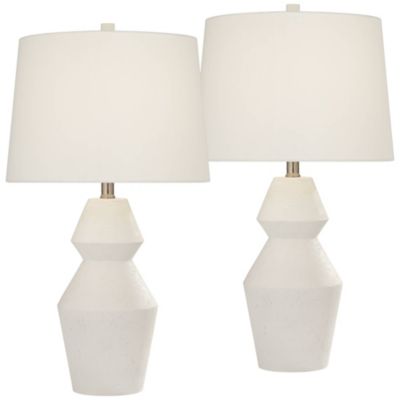 Velas 26" High Gourd Modern Coastal Table Lamps Set of 2 White Finish Living Room Bedroom Bedside Nightstand House