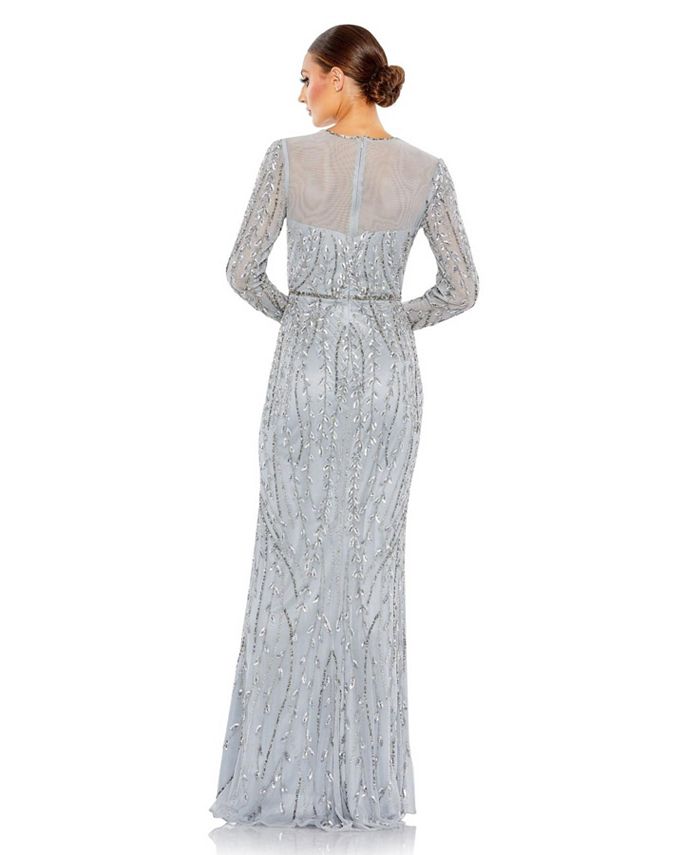 Mac Duggal Women's Embellished Illusion High Neck Long Sleeve Gown - Macy's