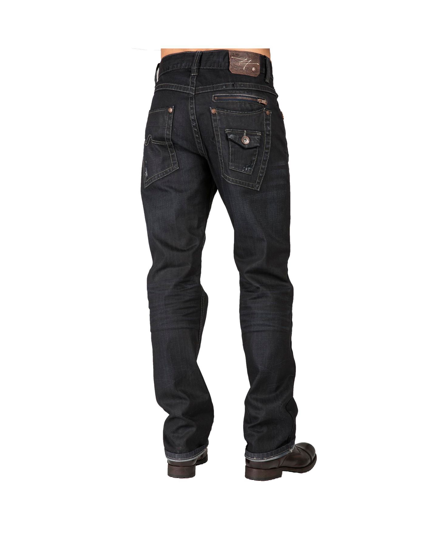 Мужские джинсы Level 7 Relaxed Straight Leg Premium Denim Jeans Black Coated Throwback Style Zipper Trim Pockets, цвет: Синий — фото 3