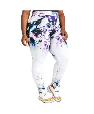 Women's Plus Size Curvy Fit Active Floral Print Poly Tricot Legging