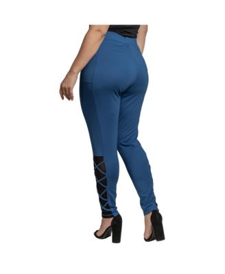 Women's Plus Size Interlaced Mesh Leggings With Side Pockets