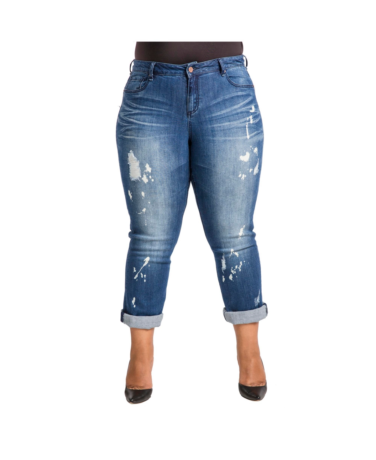 Women's Plus Size Curvy-Fit Bleach Spots Boyfriend Jeans - Blue hurricane