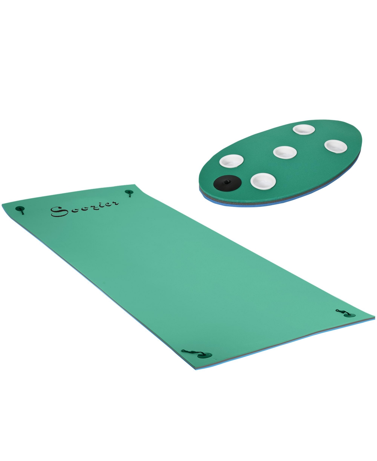 12.5' x 5' Floating Mat with Drink Holders 3-Layer Lily Pad, Green - Green