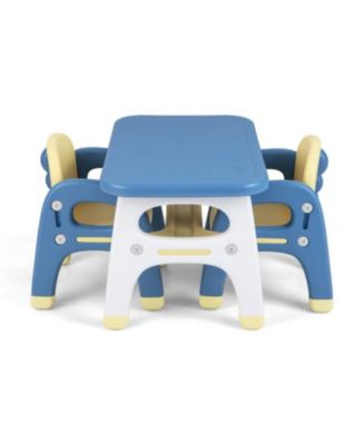 Kids Table and 2 Chairs Set with Storage Shelf and Building Blocks-Blue ...