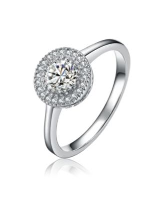 Sterling Silver White Gold Plated with Thin Band and Round Cubic ...