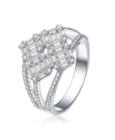 Sterling Silver with White Gold Plated Triple Split Shank Clear Baguette with Round Cubic Zirconia Ring - Silver