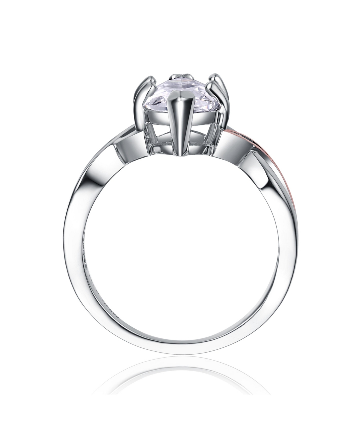 Stunning Sterling Silver Two Tone Plated with Clear andCubic Zirconia Ring - Pink