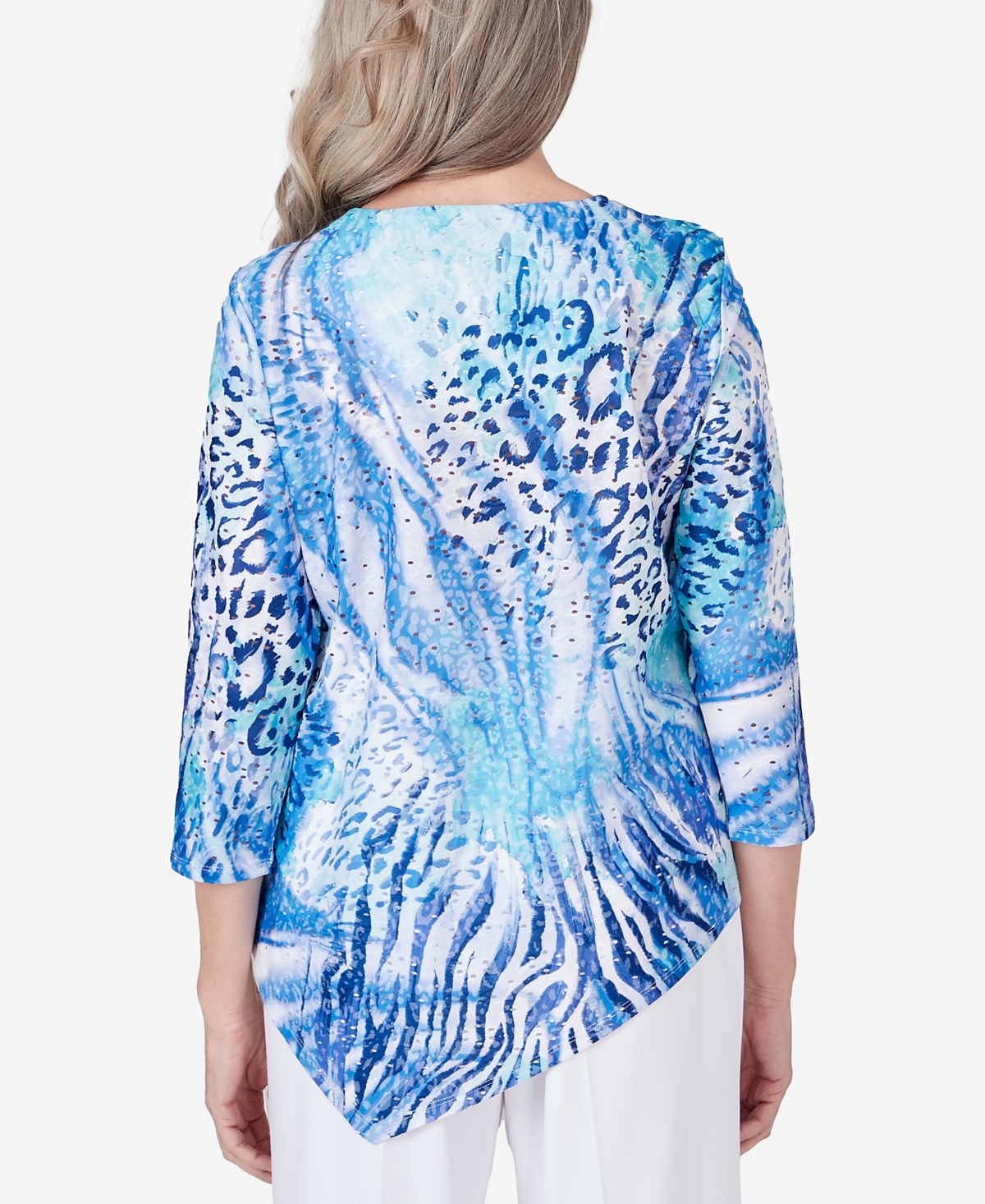 Alfred Dunner Women's Paradise Island Animal Print Eyelet Top