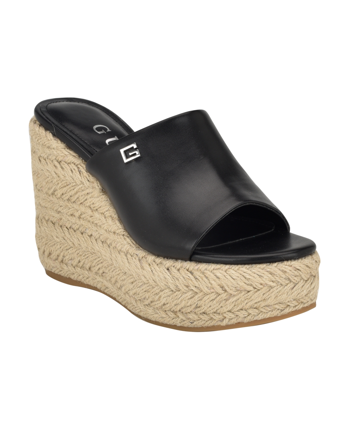 Guess Women's Evba Jute Wrapped Slip On Wedge Espadrilles In Black- Manmade