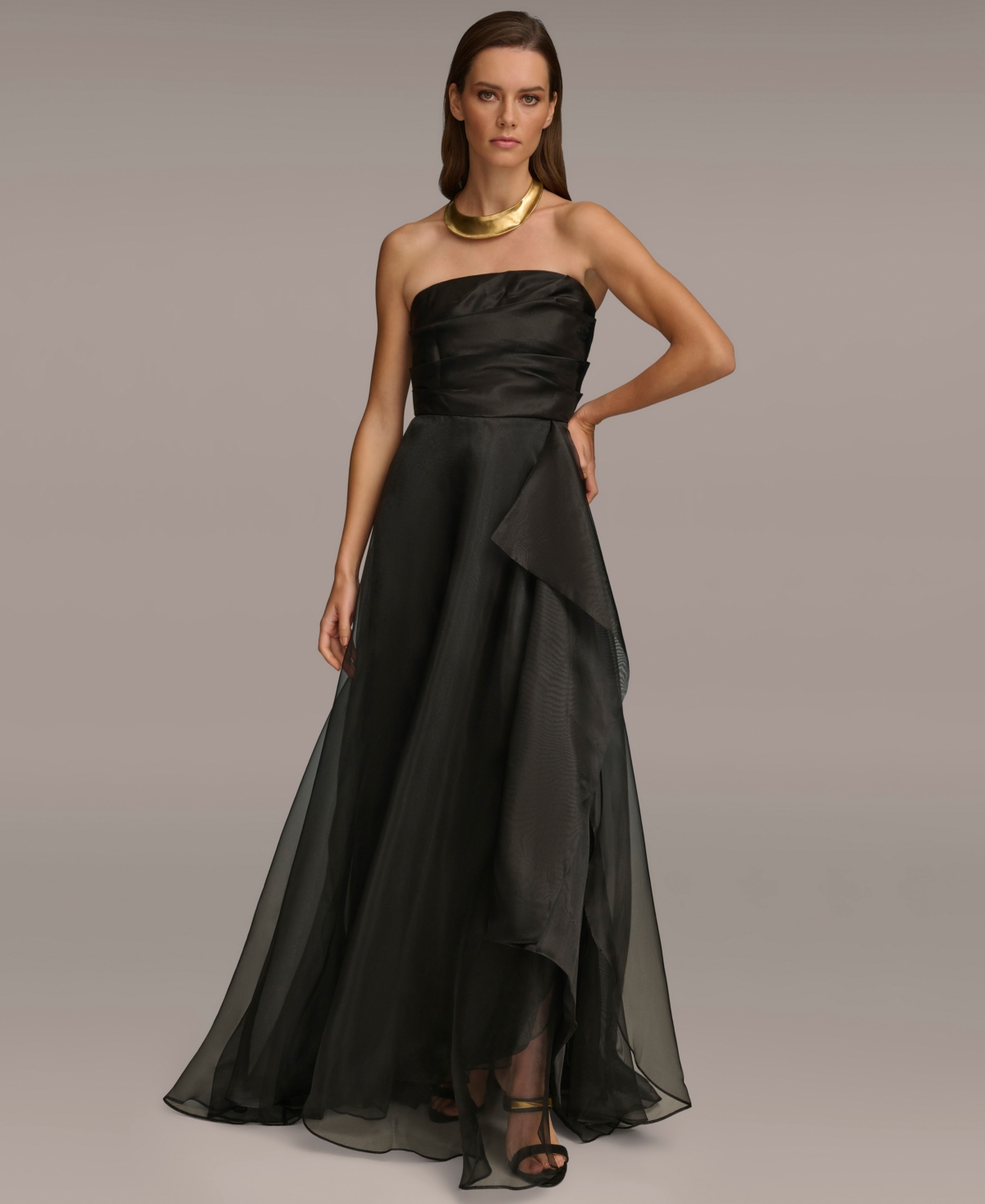 Women's Sleeveless Cascade Gown - Black