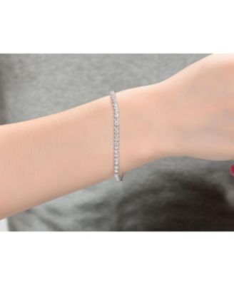 Sterling Silver White Gold Plated Clear Round Cubic Zirconia Tennis Bracelet