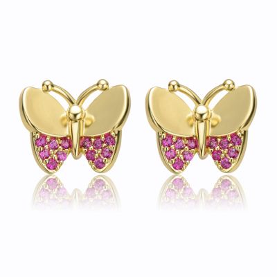 Kids/Teens 14k Gold Plated Cubic Zirconia Butterfly Stud Earrings