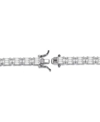 Sterling Silver with White Gold Plated Clear Green and Round Cubic Zirconia Cluster Rectangular Link Bracelet