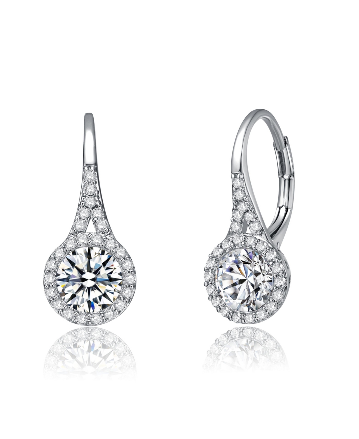 Elegant White Gold Plate with Shimmering Cubic Zirconia Halo Drop Earring - Silver