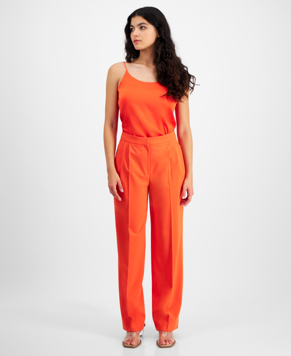 Bar Iii Women's High Rise Pleated Wide-leg Pants, Created For Macy's In Picante
