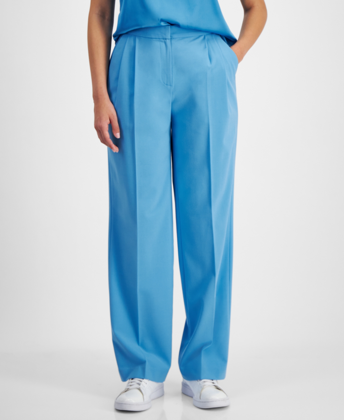 Bar Iii Women's High Rise Pleated Wide-leg Pants, Created For Macy's In Azure Blue