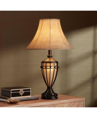 Cardiff Rustic Table Lamp 33" Tall Brushed Iron with Nightlight Beige Fabric Shade for Bedroom Living Room Bedside Nightstand Home