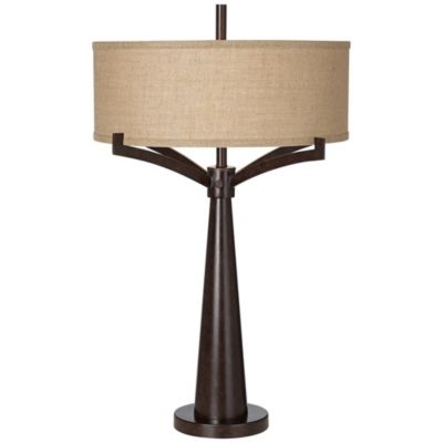 Tremont Industrial Table Lamp 31 1/2" Tall Bronze Metal Burlap Fabric Drum Shade for Bedroom Living Room Bedside Nightstand Office