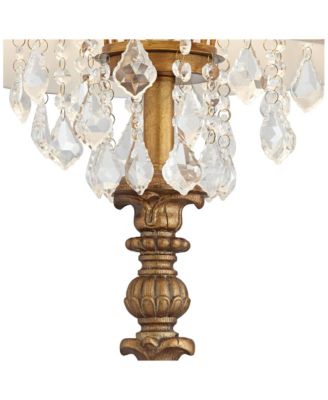Duval Traditional Table Lamp 33" Tall Aged Gold Candlestick Crystal Fabric Bell Shade for Bedroom Living Room Bedside Office Family