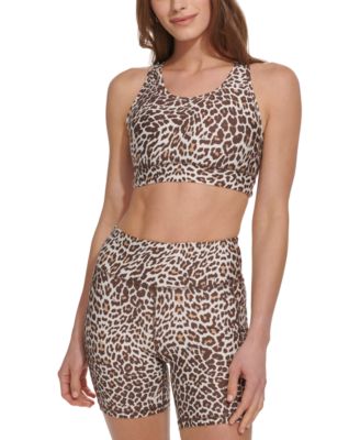 DKNY - Women's Animal-Print Low-Impact Strappy Sports Bra