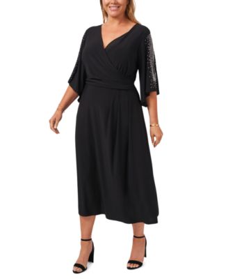 MSK - Plus Size Surplice-Neck Rhinestone-Sleeve Dress